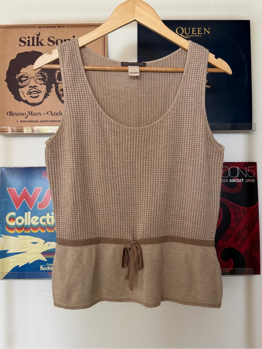 90s vintage Sigrid Olsen Collection Sleeveless Knit Tank Top in Taupe